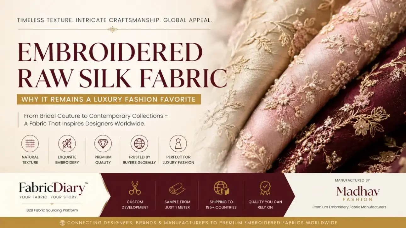 Embroidered Raw Silk Fabric for Costume Designers & Global Buyers