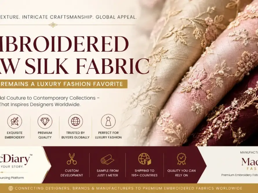 Embroidered Raw Silk Fabric for Costume Designers & Global Buyers