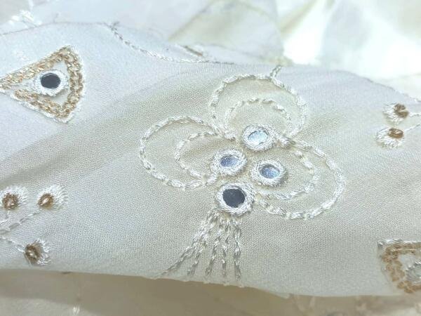 Beautiful Latest Butti Mirror Work on Cotton Fabric