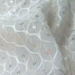white thread embroidered fabric for your designer garments online