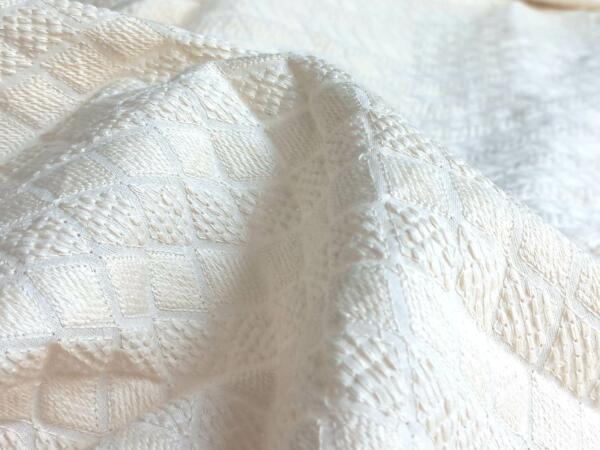 Kora cotton fabric with delicate Schiffli embroidery, perfect for special occasions.