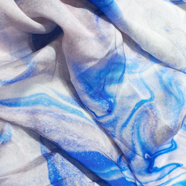 Buy Blue color Viscose Satin Printed fabric
