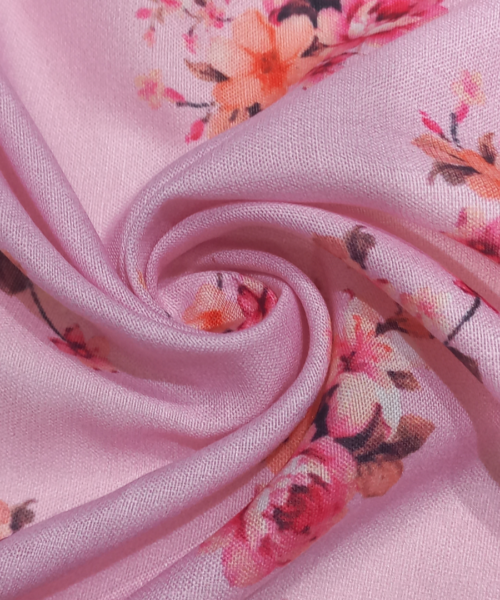 Buy Poly Linen Digital Printed fabric in Pink Color