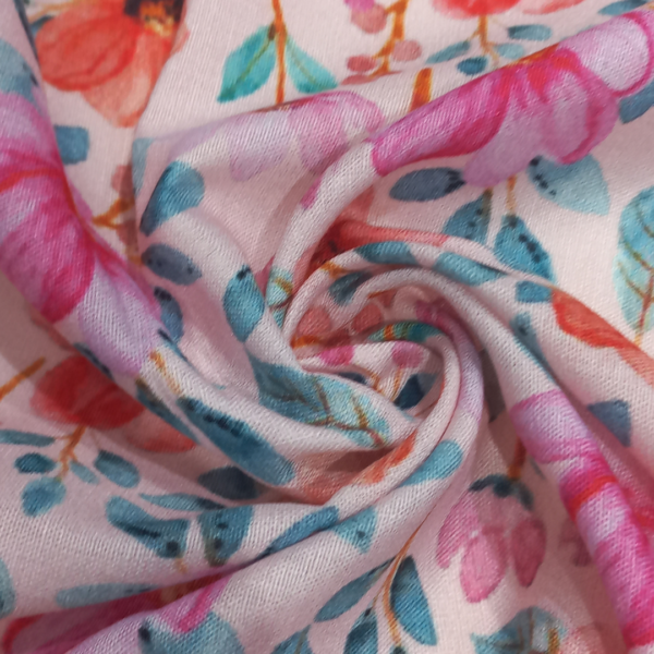 Floral pink multicolor printed fabric