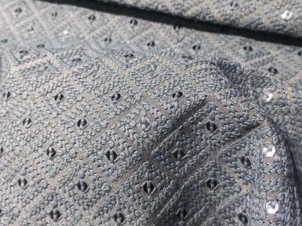 Grey Schiffli Poly Linen Fabric