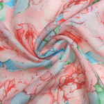 Peach Leaves And Floral Work Digital Printed Polylinen Fabric