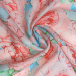 Peach Leaves Work Digital Printed Linen Fabric
