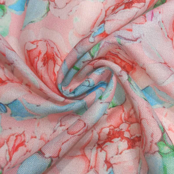 Peach Multicolor Polylinen Printed Fabric