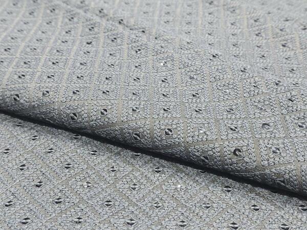 Poly Linen grey Schiffli fabric