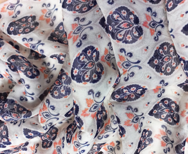 Blue Floral viscose organza Digital Printed fabric