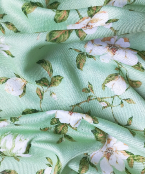 Buy Teal green Floral PolyPashmina Printed fabric