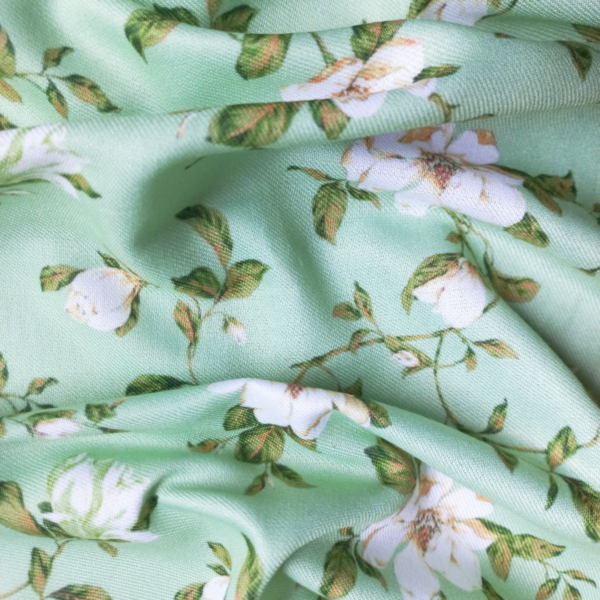 Buy Teal green Floral PolyPashmina Printed fabric