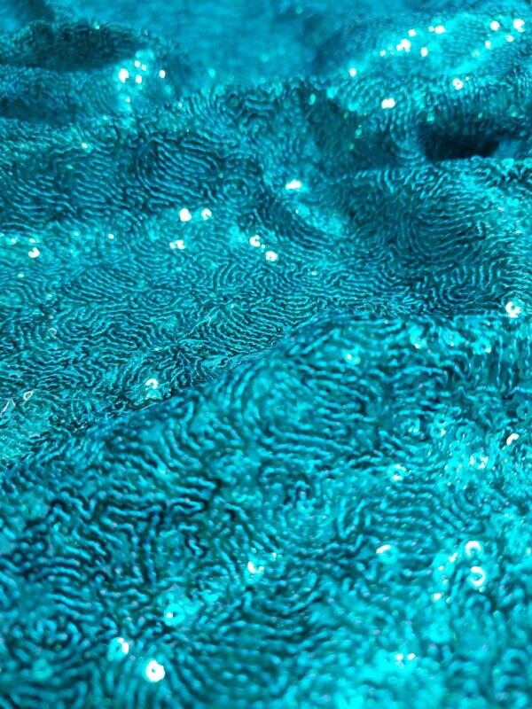 Teal Blue Allover Sequins Embroidery fabric