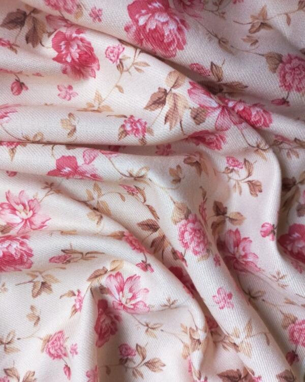 beautiful Cream pink floral Polypashmina printed fabric