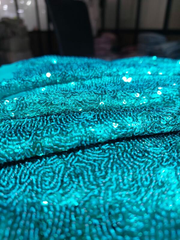 Madhav fashion Teal Blue Allover Sequins Embroidery fabric