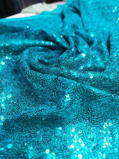 Teal Blue Georgette Allover Sequins Embroidery fabric