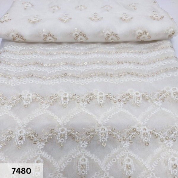 White Embroidered Organza Dupatta fabrics