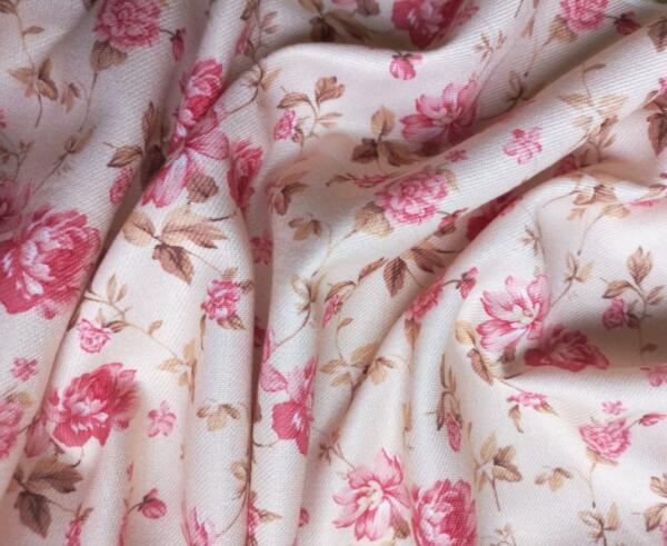beautiful Cream pink floral Polypashmina printed fabric