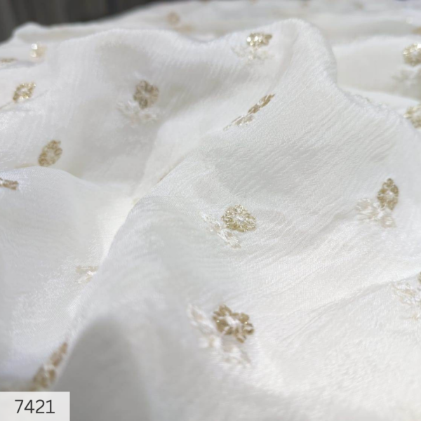 Golden Floral Embroidered butti in Chinon fabric