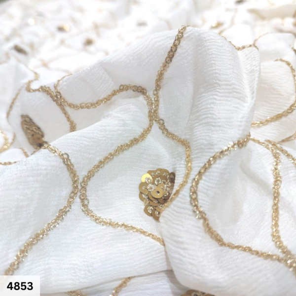 White Embroidered Chinon fabric with Sequins