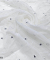 White Mirror Work Embroidered Dyeable Pure Chinon Fabric