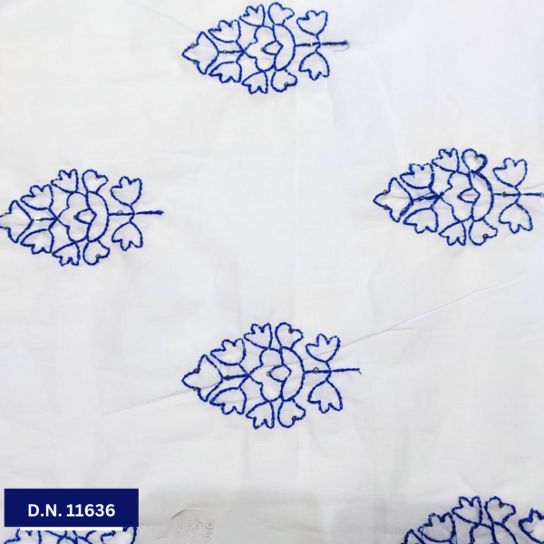 Allover Blue Leafy Thread work Cotton Embroidery fabric