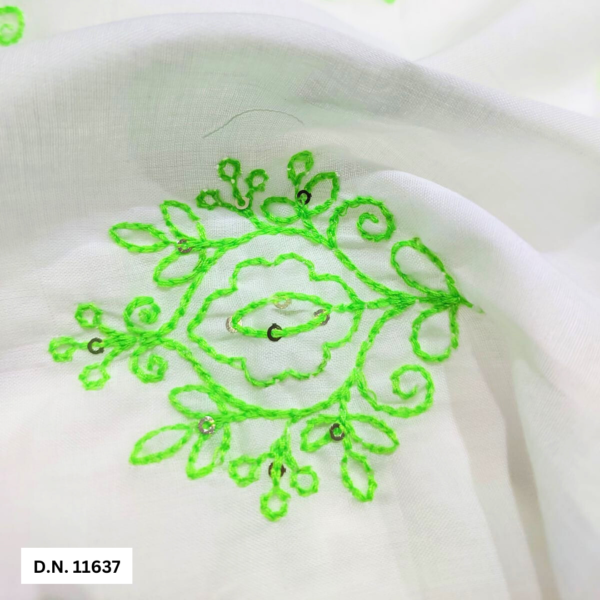 Green Floral Cotton Embroidery Buti Fabric