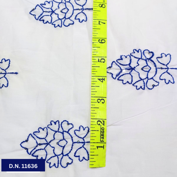 Madhav fashion Blue Leafy Thread work Cotton Embroidery fabric