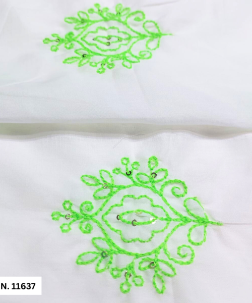 Green Floral Cotton Butti Embroidery Fabric