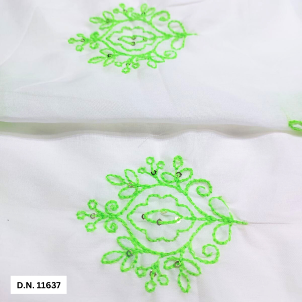 Green Floral Cotton Butti Embroidery Fabric