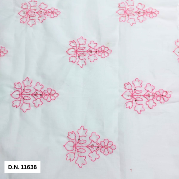 Madhav fashion Pink thread White Cotton Embroidery fabric