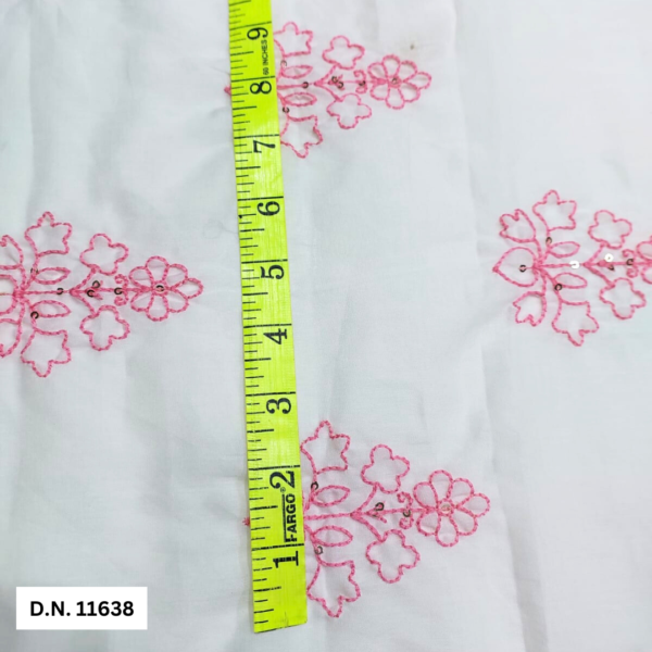 Pink Thread Work White Cotton Embroidery fabric