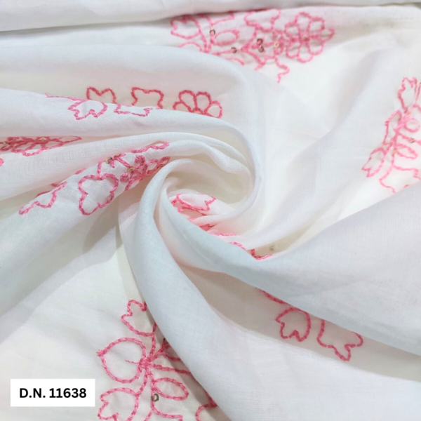 Pink thread White Cotton Embroidery fabric