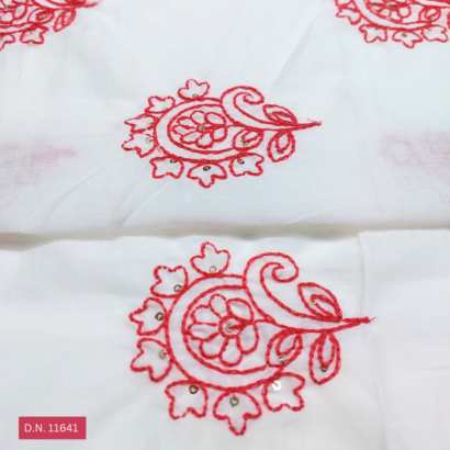 Red Thread Work Embroidered Cotton Fabric