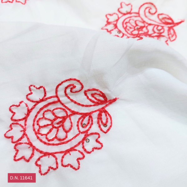 Red Thread Work Embroidered Floral Fabric