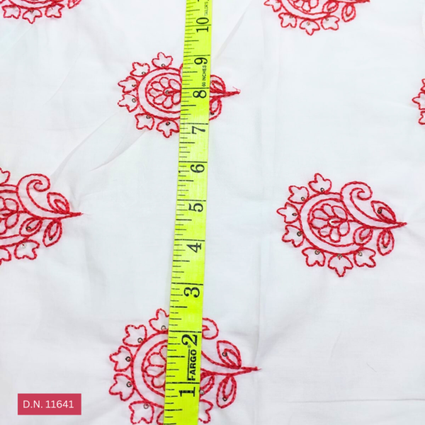 Red Thread work Embroidered Floral Cotton Fabric