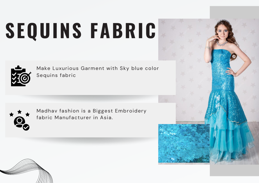 Luxurious Sky Blue Color Sequins fabric