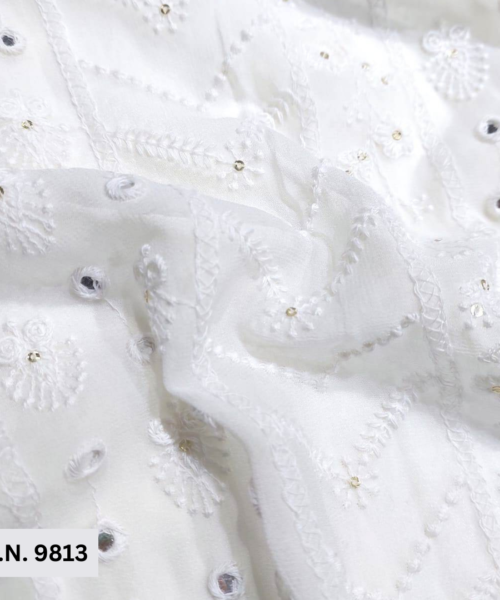 Shop Now White Mirror Work Embroidery fabric