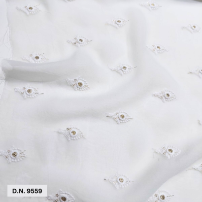 Buy White Georgette Allover Butti Embroidery fabric for Apparel