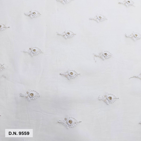 White Butti Pattern Allover Embroidery fabric for Garments