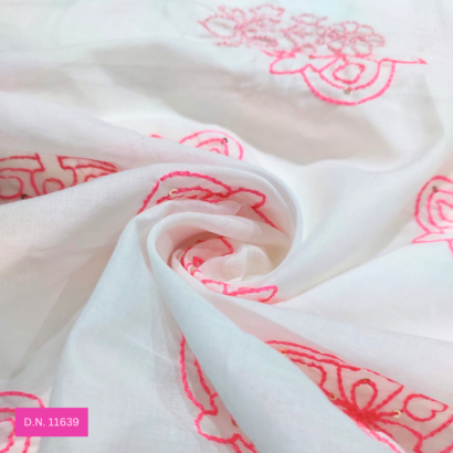 Buy White Embroidered Cotton Fabric