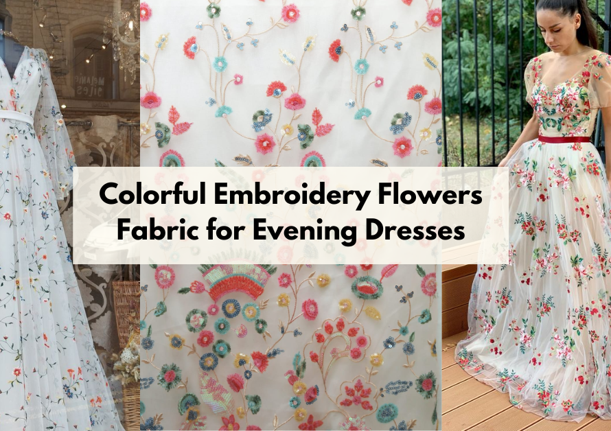 Colorful Embroidery Flowers Fabric for Evening Dresses