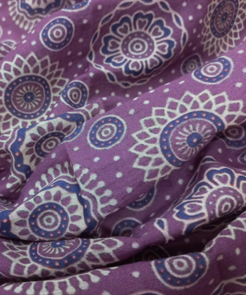 Purple Color Bandhej Design Digital Print Mall Cotton Fabric