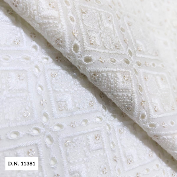 White georgette schiffli fabric