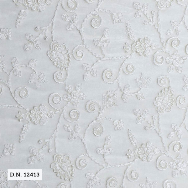 white embroidered georgette fabric