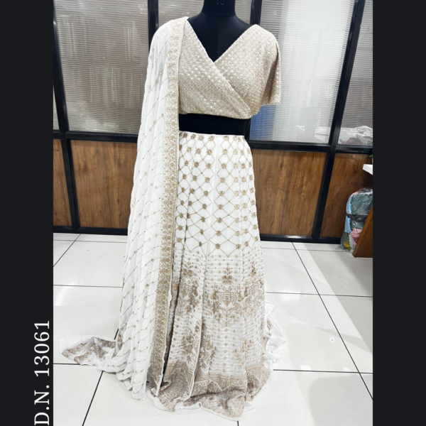 White embroidered lehenga fabric set online