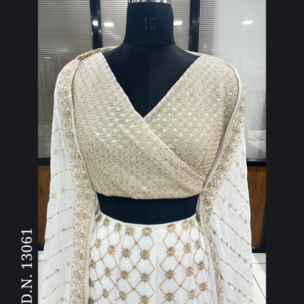 White embroidered lehenga fabric set for wedding