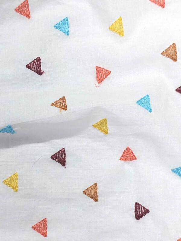 Shop Now White Cotton Geometrical Pattern Printed Fabric