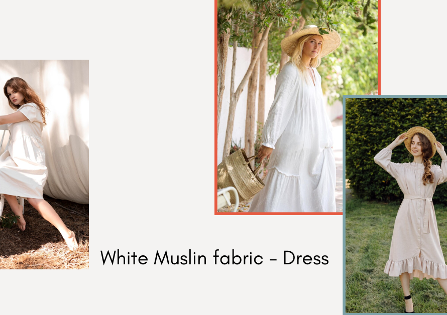 White Muslin fabric - Dress