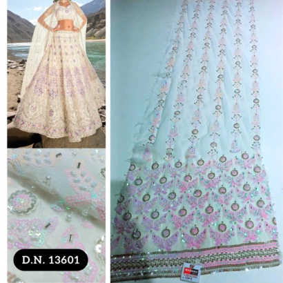 Buy White Mesh Heavy Beaded Fabric for Lehenga, Gown, and More